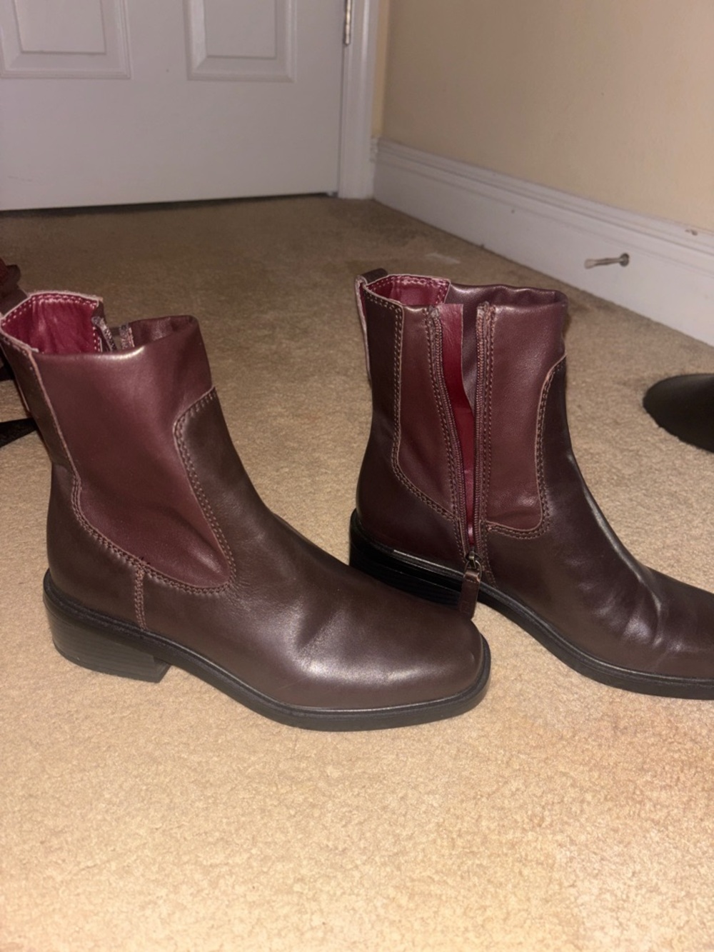 Franco Sarto Brown & Burgundy Leather Ankle Boots